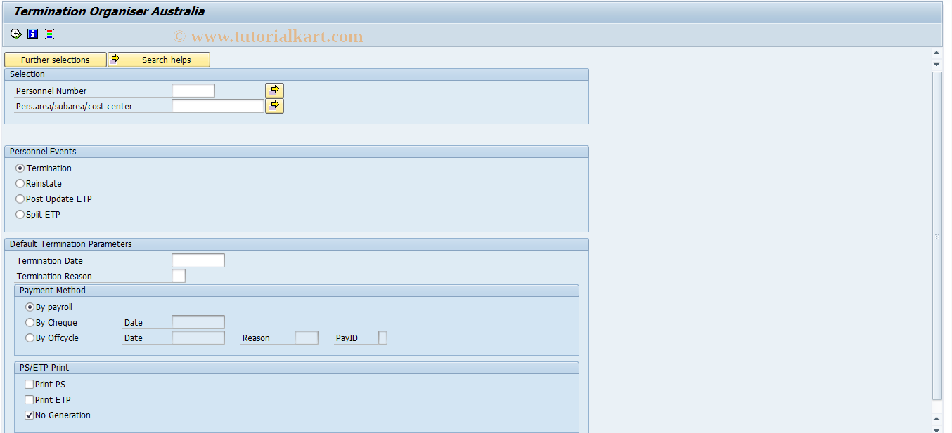 SAP TCode PC00_M13_CTO3 - Termination Organizer