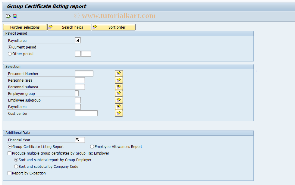 SAP TCode PC00_M13_LG98 - Group Certs. Listing 1998/1999