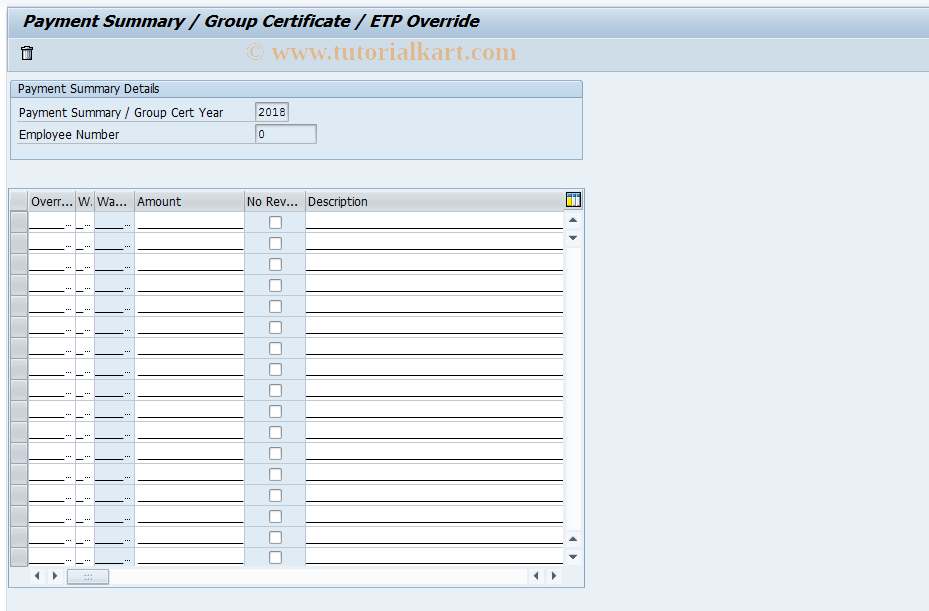 SAP TCode PC00_M13_PQGO - Maint pymnt sum / grp cert overrides