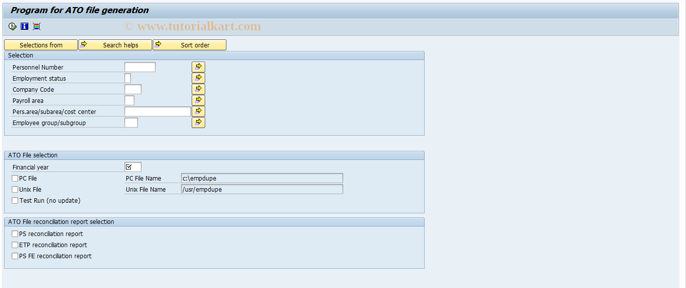 SAP TCode PC00_M13_PSATO - Payment summary ATO file report