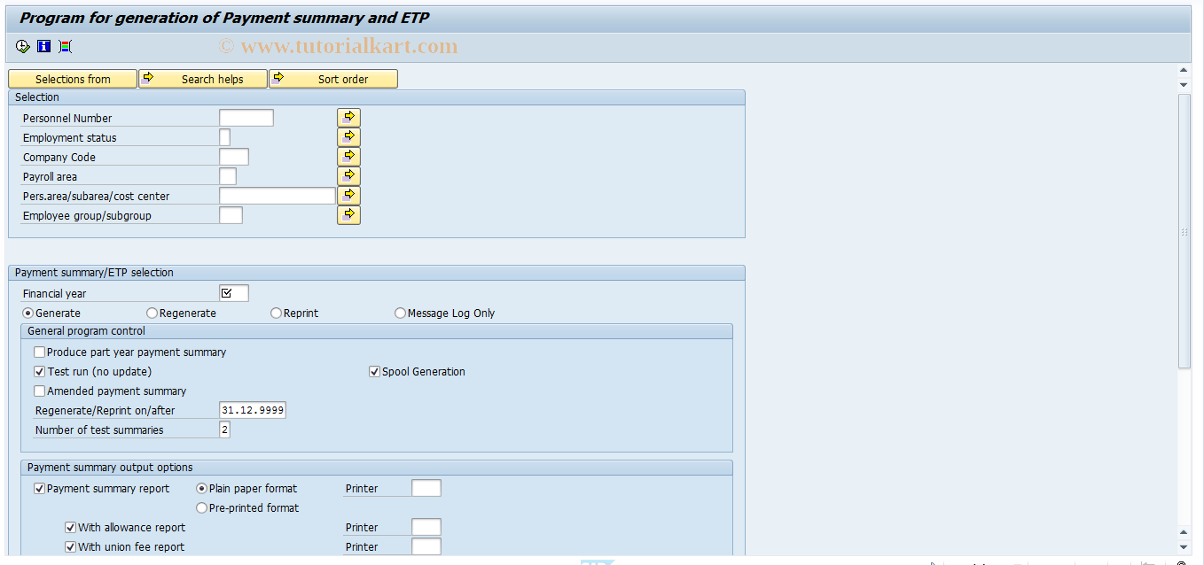 SAP TCode PC00_M13_PSGEN - Payment summary generation report