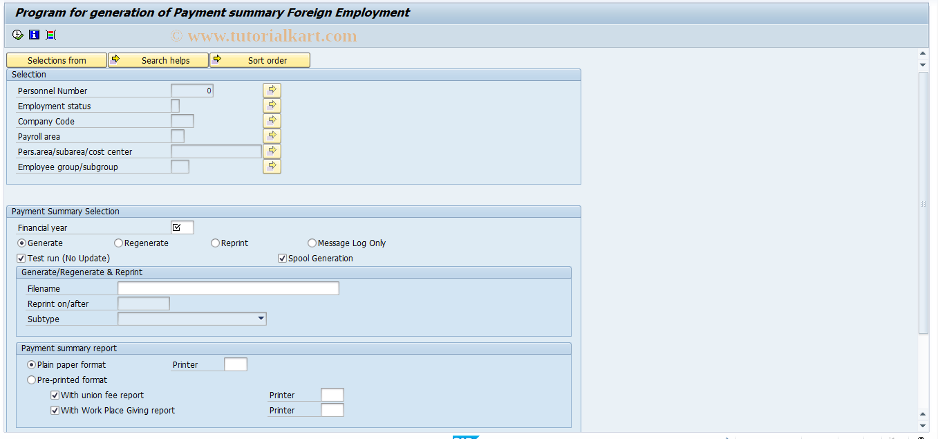 SAP TCode PC00_M13_PSGEN_FE - Payment Summary Generation - FE