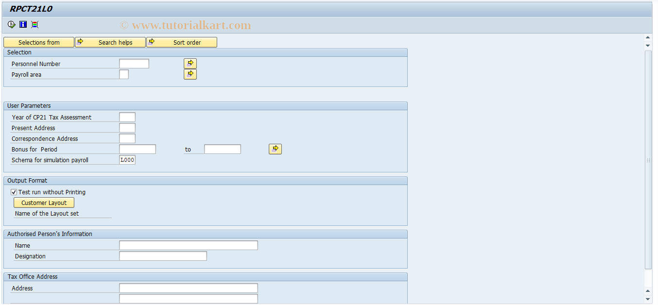 SAP TCode PC00_M14_CT21 - Run Tax Report for CP21