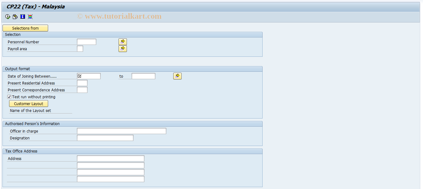 SAP TCode PC00_M14_CT22 - Run Tax Report for CP22