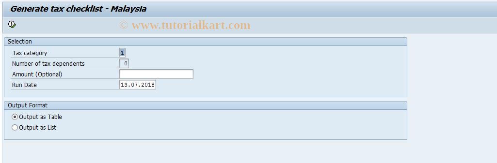 SAP TCode PC00_M14_LTCH - Display Tax Scale