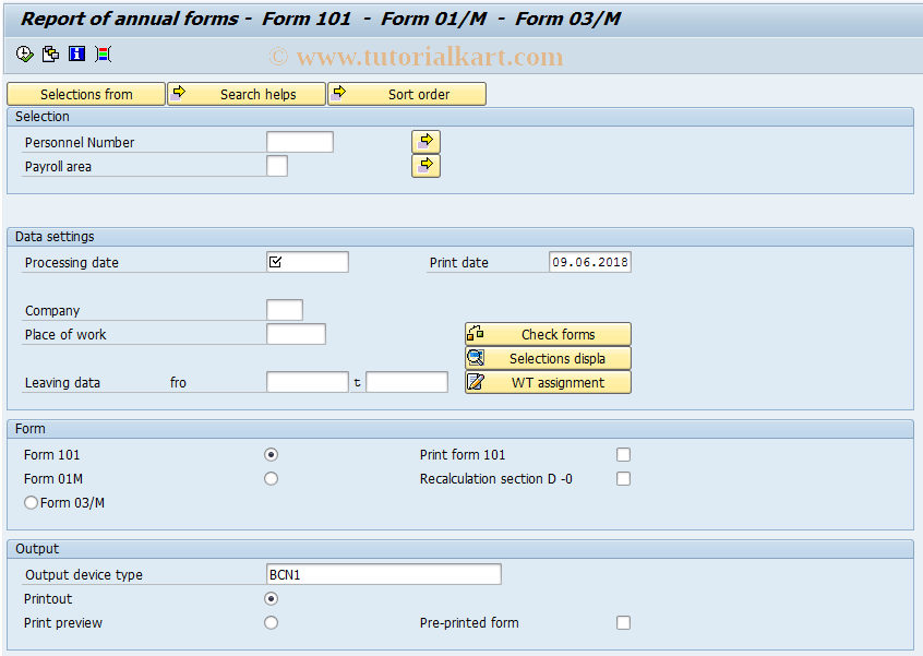 SAP TCode PC00_M15_RPC101I0 - Annual forms report