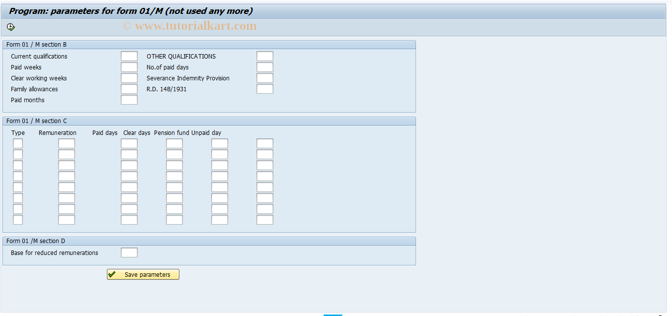 SAP TCode PC00_M15_RPCO1MI0 - Parameter program for 01/M form