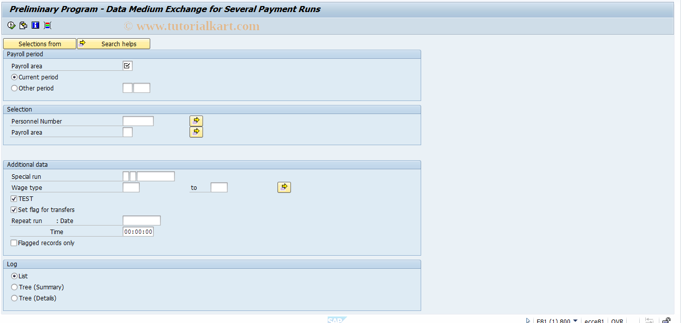SAP TCode PC00_M16_CDTA - Payroll-transfer-prelimProg. DME-16