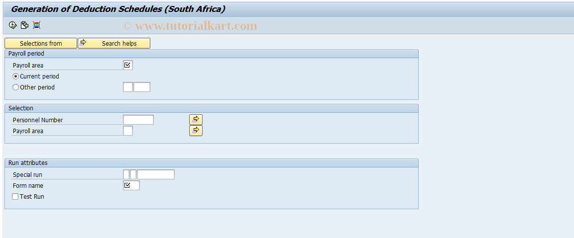 SAP TCode PC00_M16_CFUS - Deduction Schedule Create 16