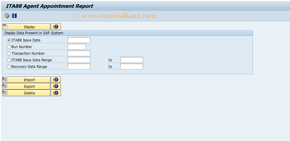 SAP TCode PC00_M16_ITAE - RPITAEW0 : ITA88 Agent Appointement