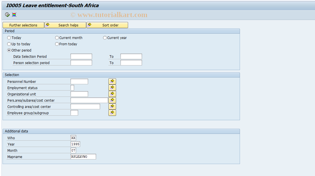SAP TCode PC00_M16_LEAV - Leave entitlement 16
