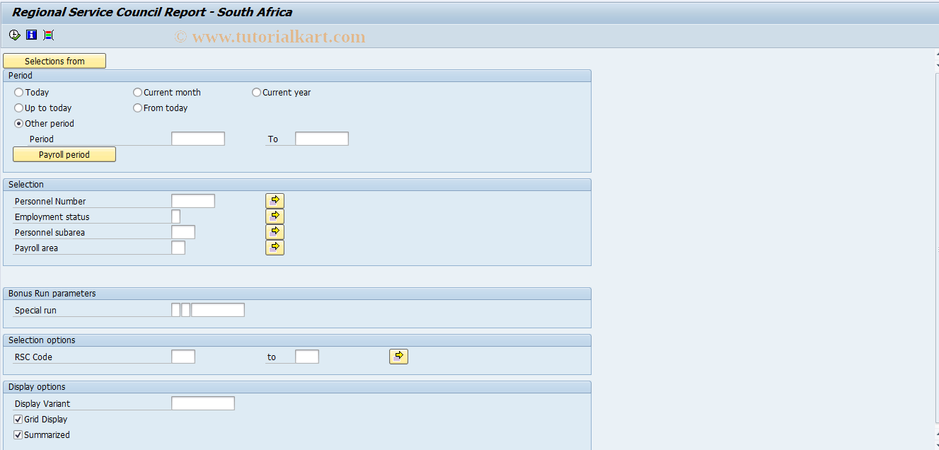 SAP TCode PC00_M16_RPCRSCW0 - Regional Service Council Report