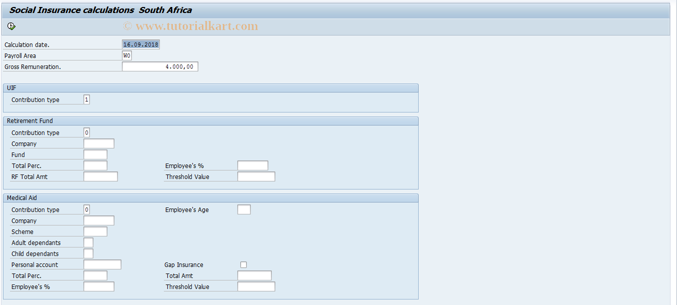 SAP TCode PC00_M16_RPCUMPW1 - South African Social Insurance