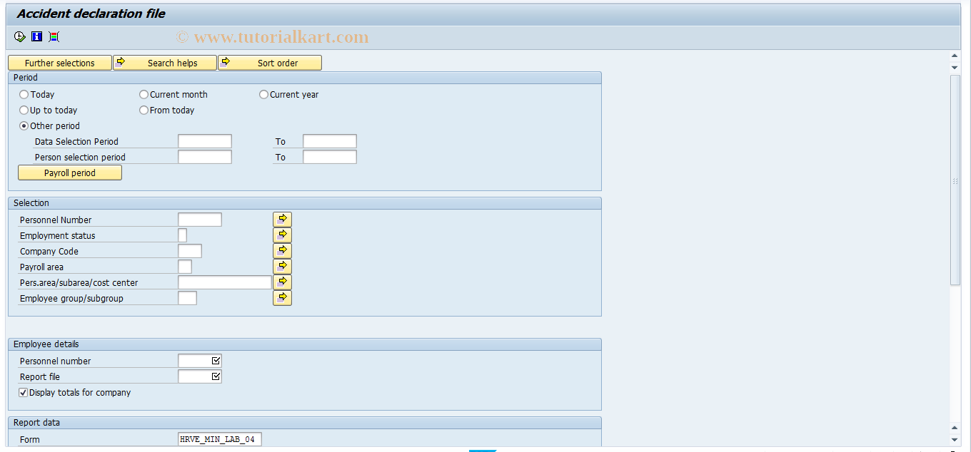 SAP TCode PC00_M17_CADR0 - Incident report document