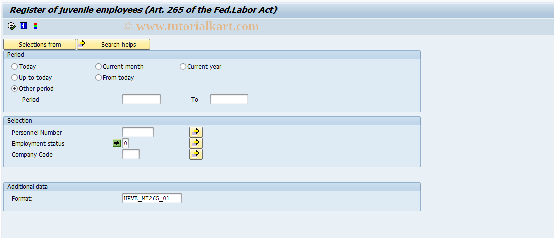 SAP TCode PC00_M17_CMIN0 - Juvenile workers record (cls 265)