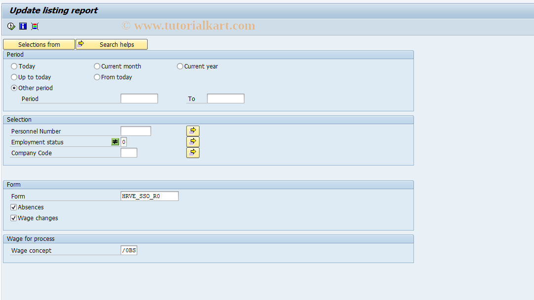 SAP TCode PC00_M17_CRNR0 - Update listing