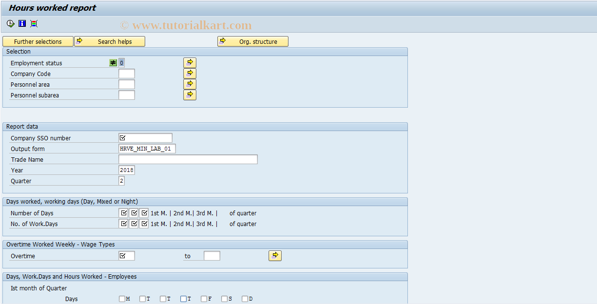 SAP TCode PC00_M17_CWHR0 - Hours worked report