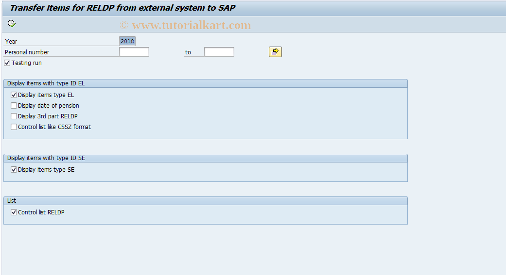 SAP TCode PC00_M18_ELDPTRANS - Transfer ELDP from external system