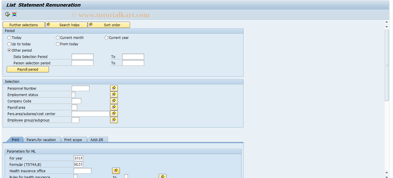 SAP TCode PC00_M18_MZDLST - Statement remuneration