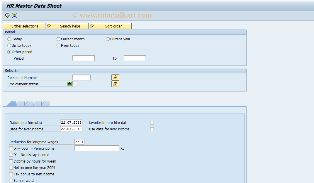 SAP TCode PC00_M18_PODKZL - HR Master Data Sheet