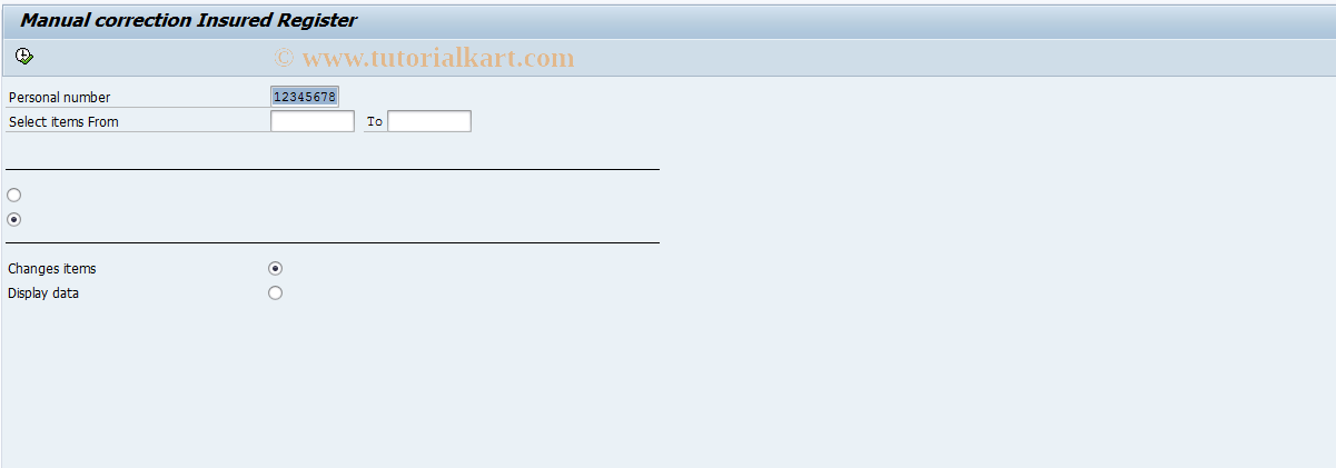 SAP TCode PC00_M18_REGP_COR - Manual corr.items of Insur.Register