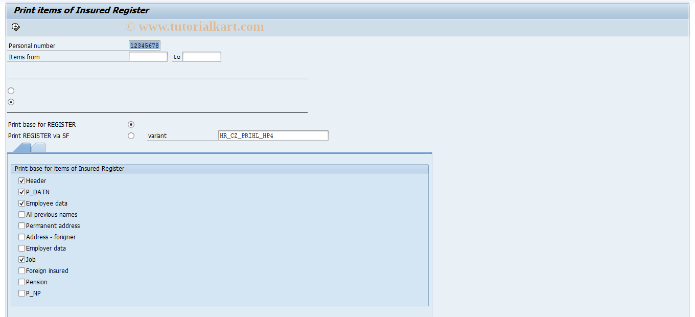 SAP TCode PC00_M18_REGP_PRI - Single print items of Insur.Register