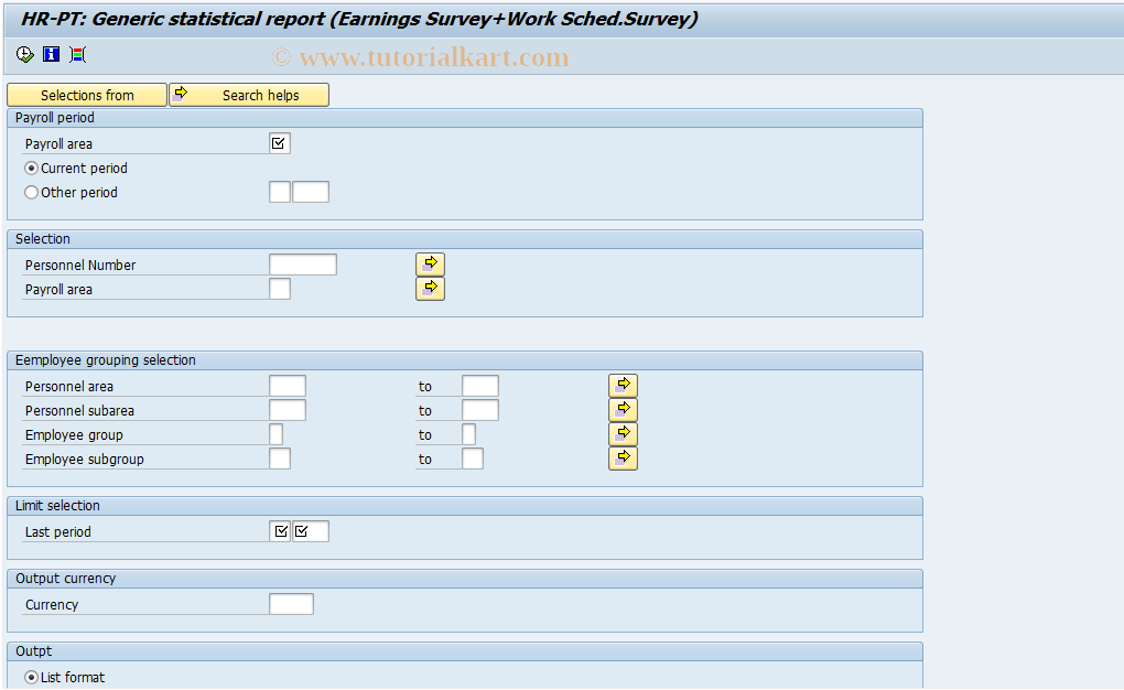 SAP TCode PC00_M19_RPCGSRP0 - HR-PT: Earns.Surv.+Work Schedule Surv.