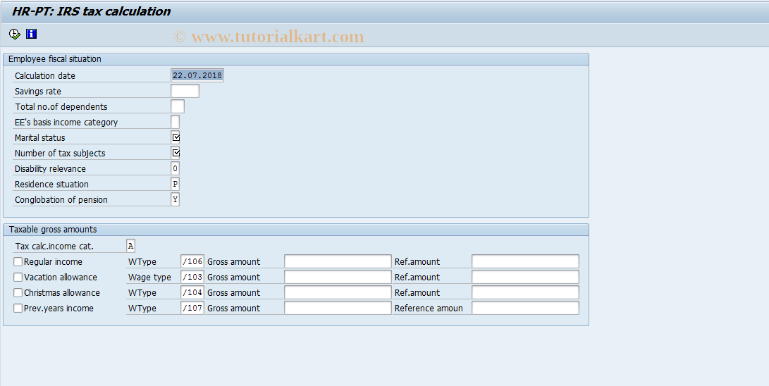 SAP TCode PC00_M19_RPCI97P0 - HR-PT: IRS tax calculation