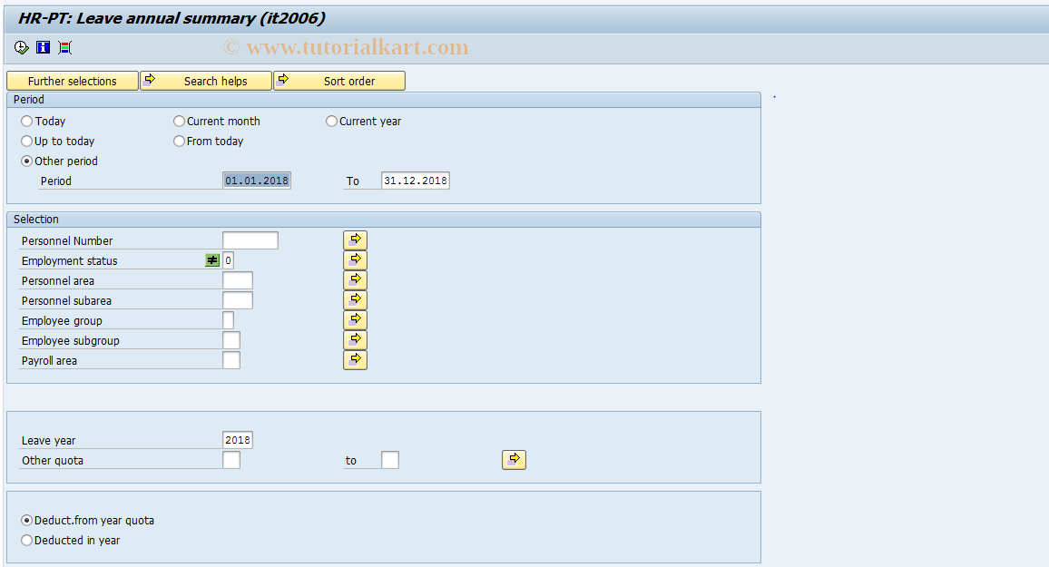 SAP TCode PC00_M19_RPLESUP0 - HR-PT: Leave Annual Summary