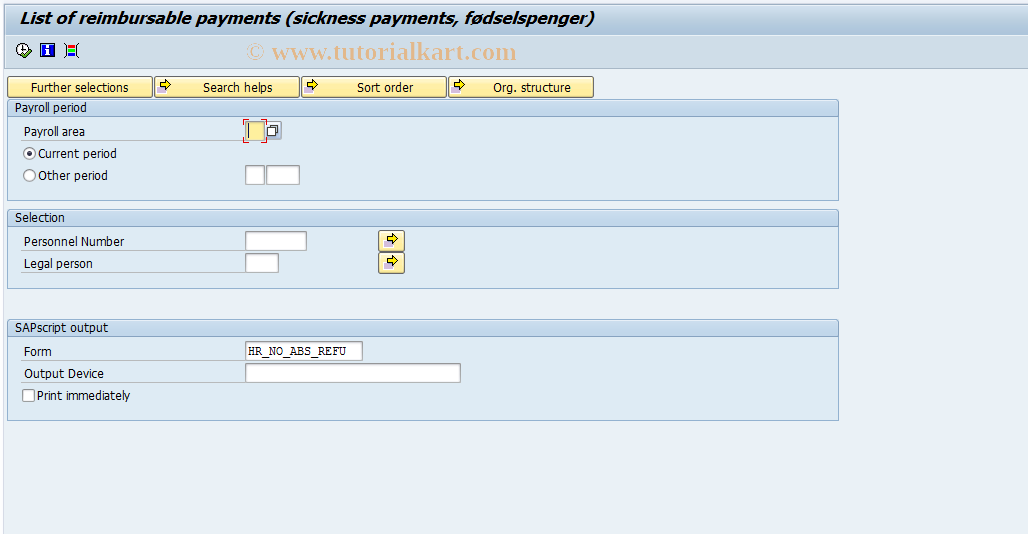 SAP TCode PC00_M20_CRMB - Reimbursable payments by absences