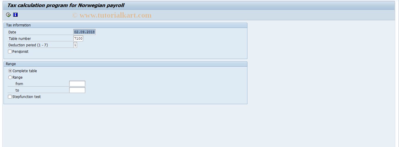 SAP TCode PC00_M20_RPCTAXV0 - Norwegian tax table overview