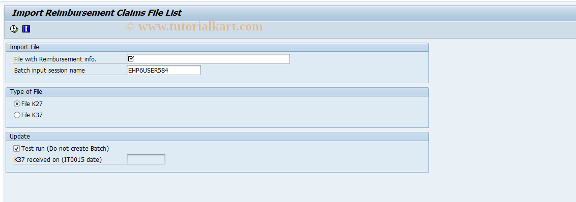 SAP TCode PC00_M20_URMB - Import reimbursement file