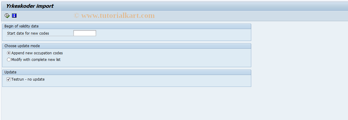 SAP TCode PC00_M20_UYRK - Upload of yrkeskoder
