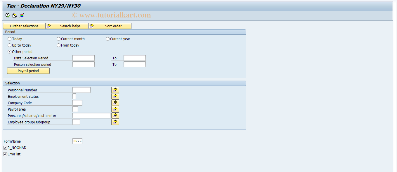 SAP TCode PC00_M21_LN29H0 - Tax - declaration NY29/NY30