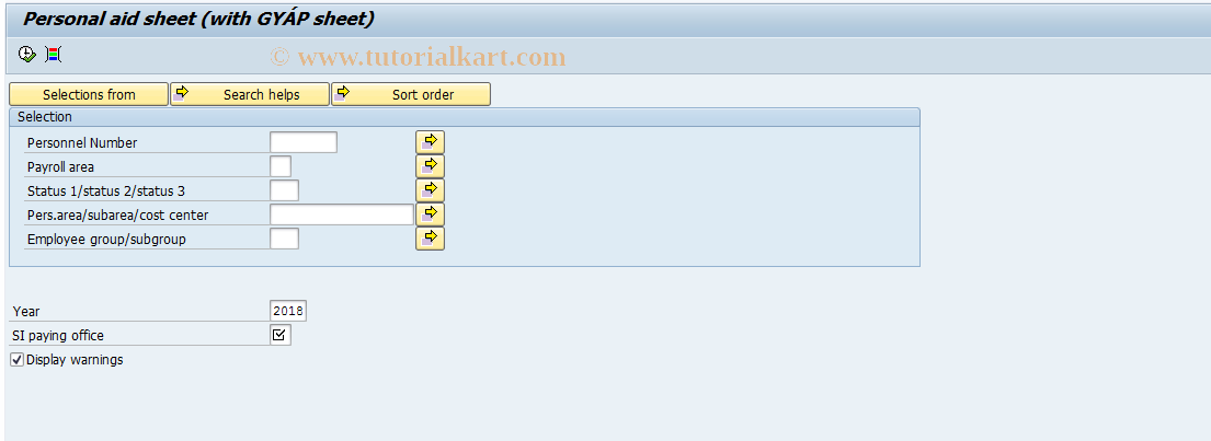 SAP TCode PC00_M21_LTSK - Personal aid sheet