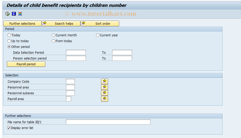 SAP TCode PC00_M21_MENGENTEV2 - Child benefit details