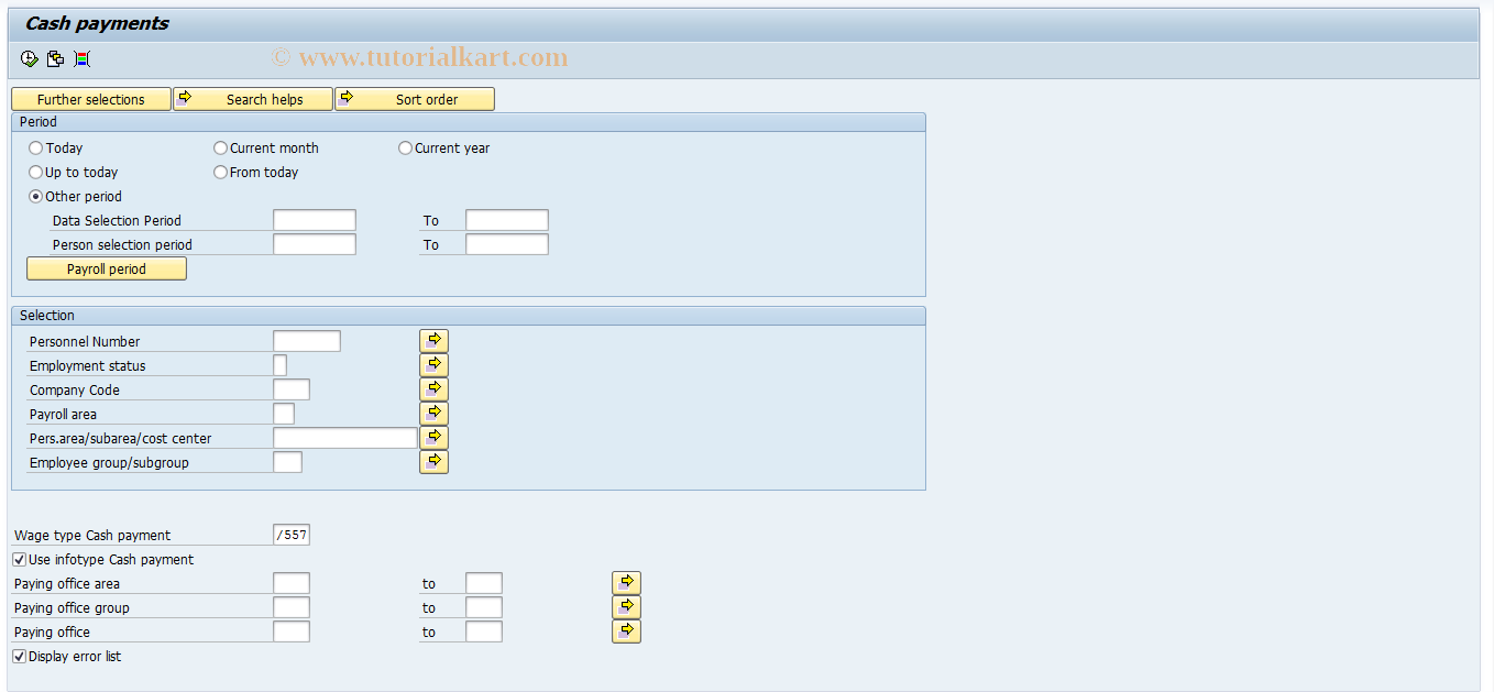 SAP TCode PC00_M21_MLIH - List of cash payments