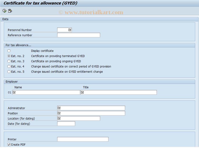 SAP TCode PC00_M21_RPCEATH0 - Certificate for tax allowance (GYED)