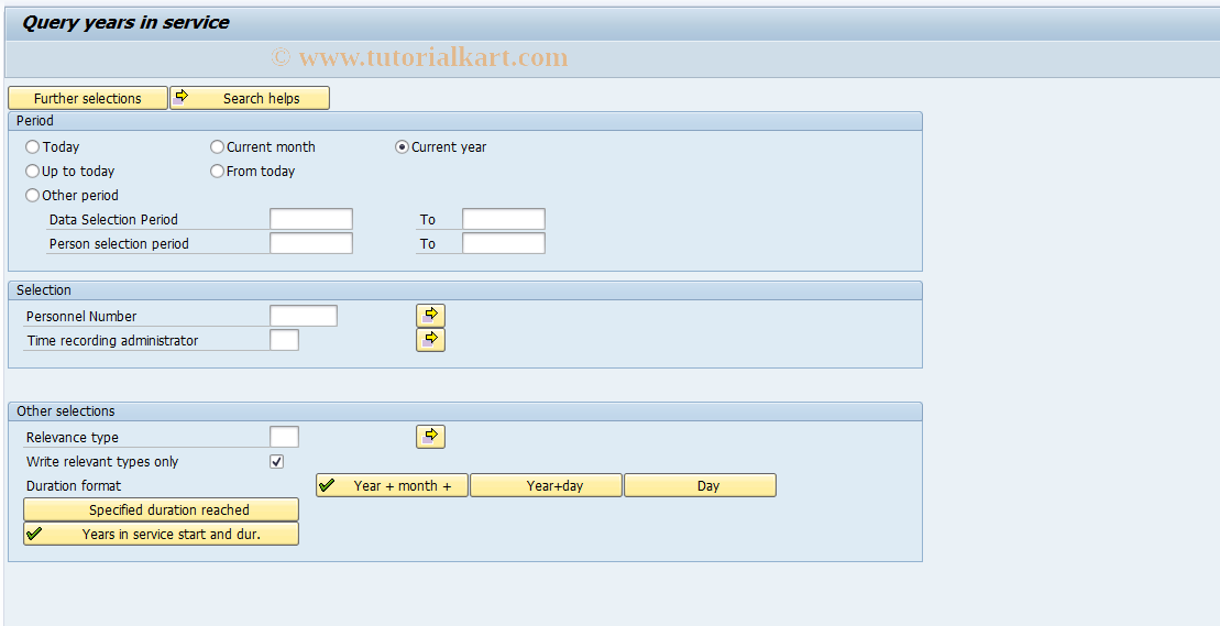 SAP TCode PC00_M21_RPISZIH0 - Query years in service