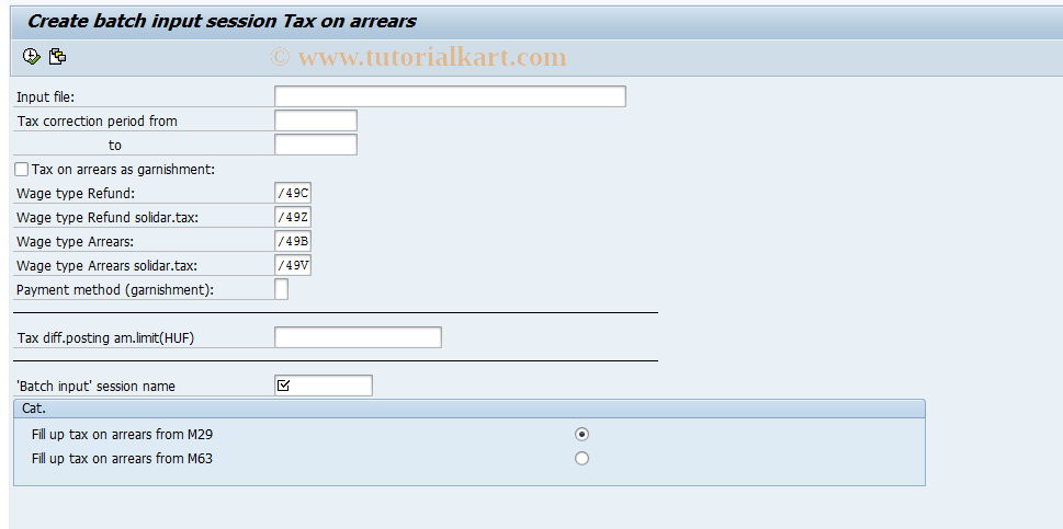 SAP TCode PC00_M21_RPLM30H2 - Create tax arrear batch-input