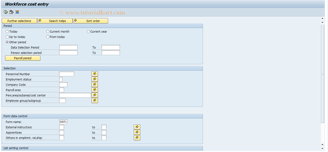 SAP TCode PC00_M21_RPSMKFH0 - Personnel cost entry