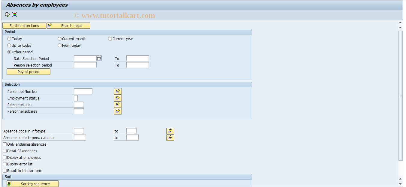 SAP TCode PC00_M21_RPTABSH0 - Query absences