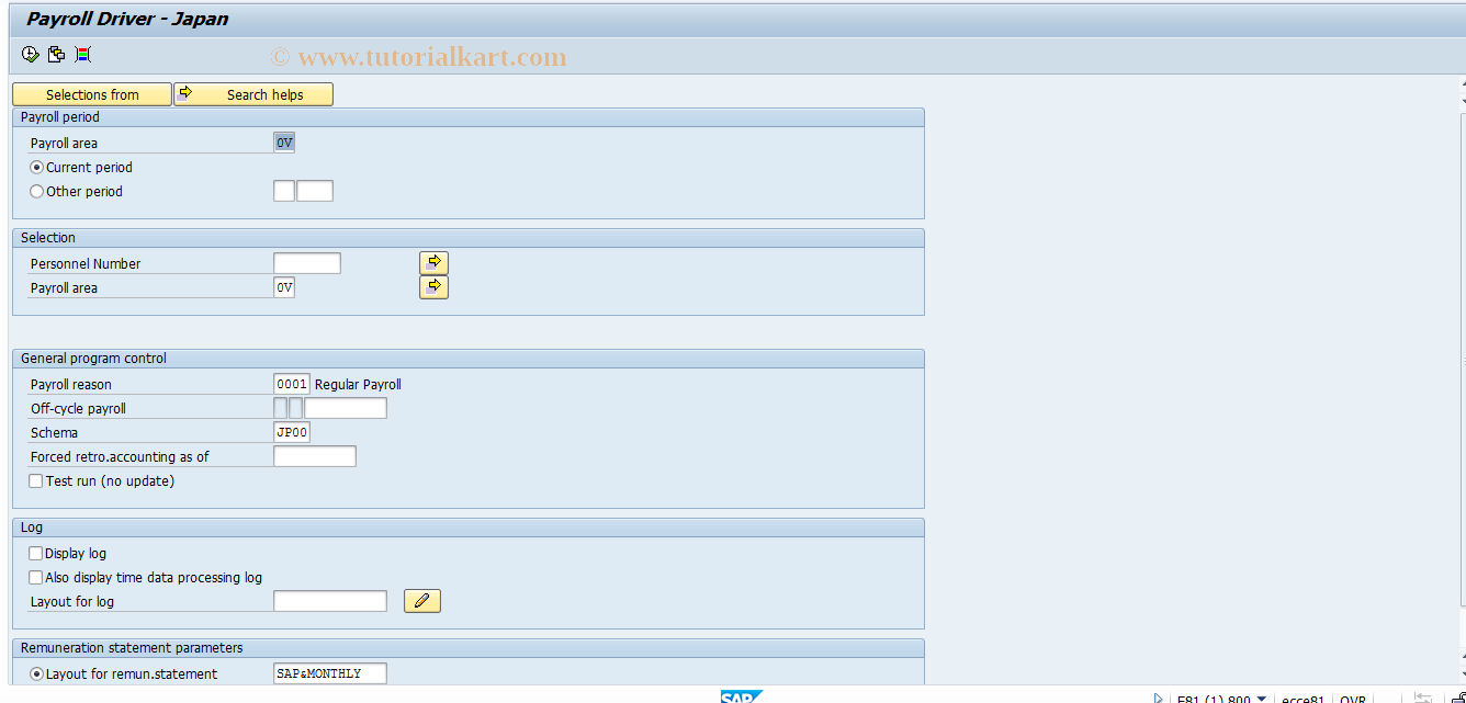 SAP TCode PC00_M22_CALC_MNTH - Start monthly payroll