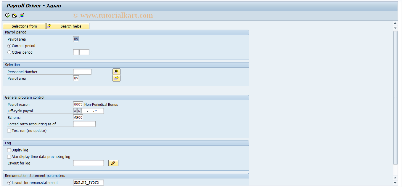 SAP TCode PC00_M22_CALC_NPSY - Start NP Shoyo payroll