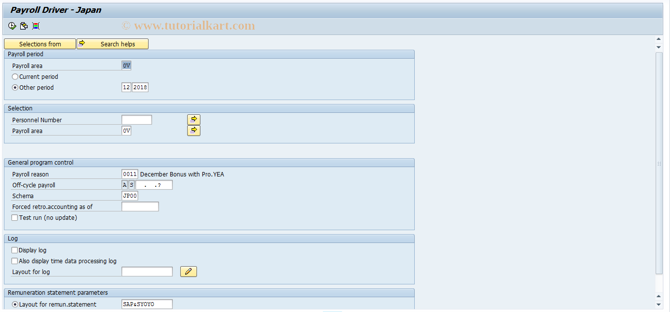 SAP TCode PC00_M22_CALC_PRYEA - Start provisional Y.E.A. with Shoyo