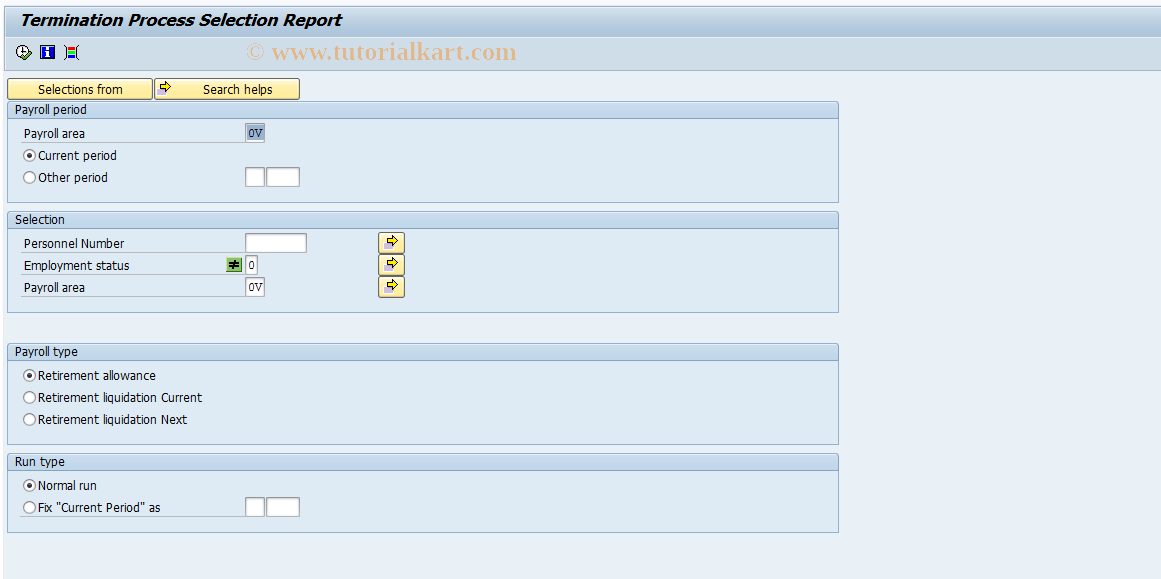 SAP TCode PC00_M22_CALC_RETALW - Start ret. allowance payroll