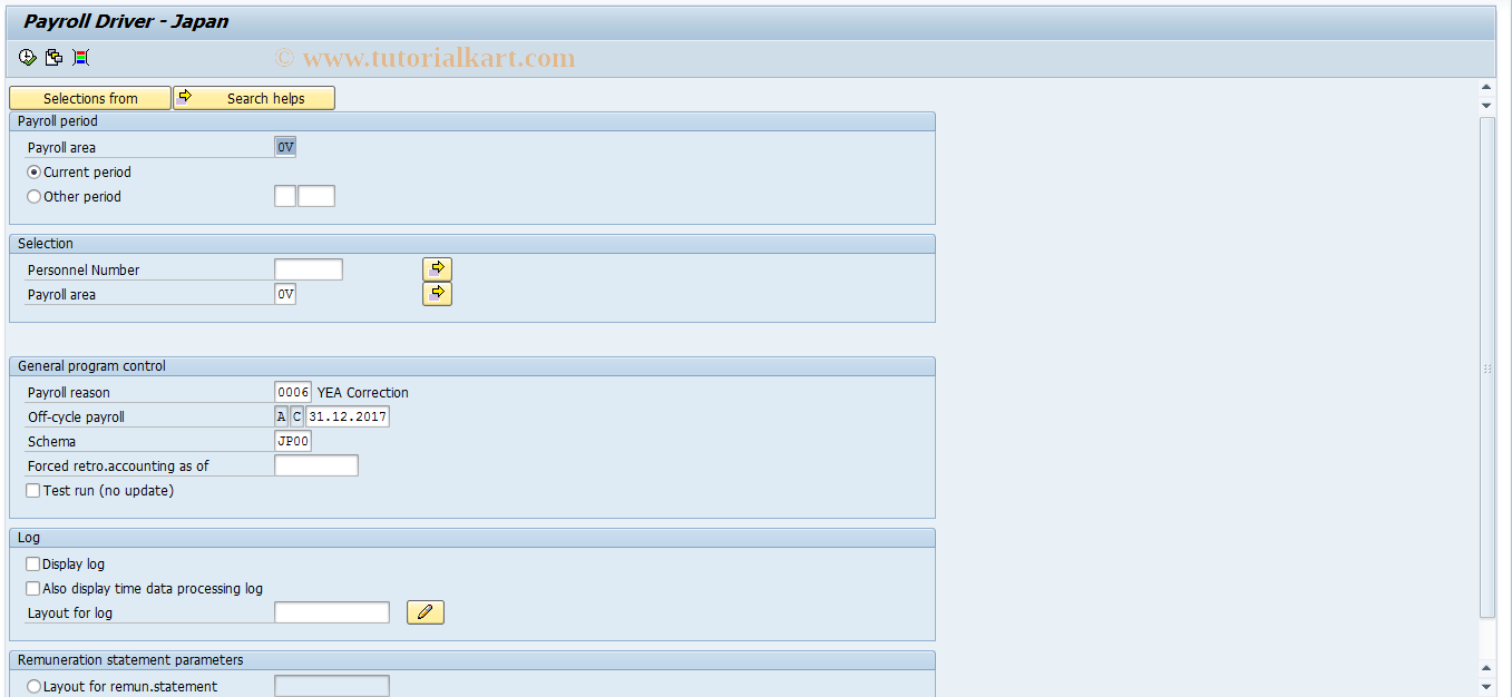 SAP TCode PC00_M22_CALC_REYEA - Start Y.E.A. recalculation