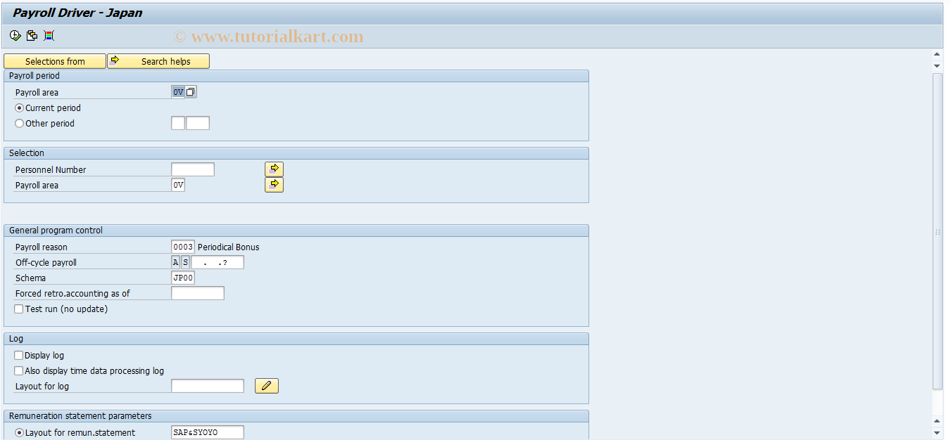 SAP TCode PC00_M22_CALC_SY - Start Shoyo payroll