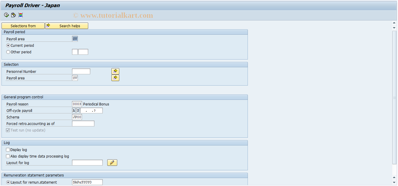 SAP TCode PC00_M22_CALC_SY_SIM - Simulate Shoyo payroll