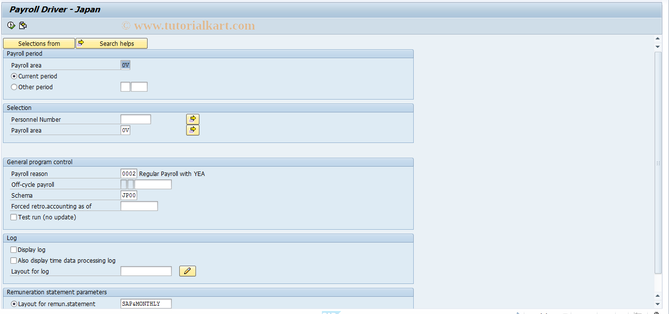 SAP TCode PC00_M22_CALC_YEA - Start Y.E.A. with monthly payroll